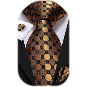 Mens Tie Set Solid Paisley Silk Striped Necktie for Men with Cufflinks Tie